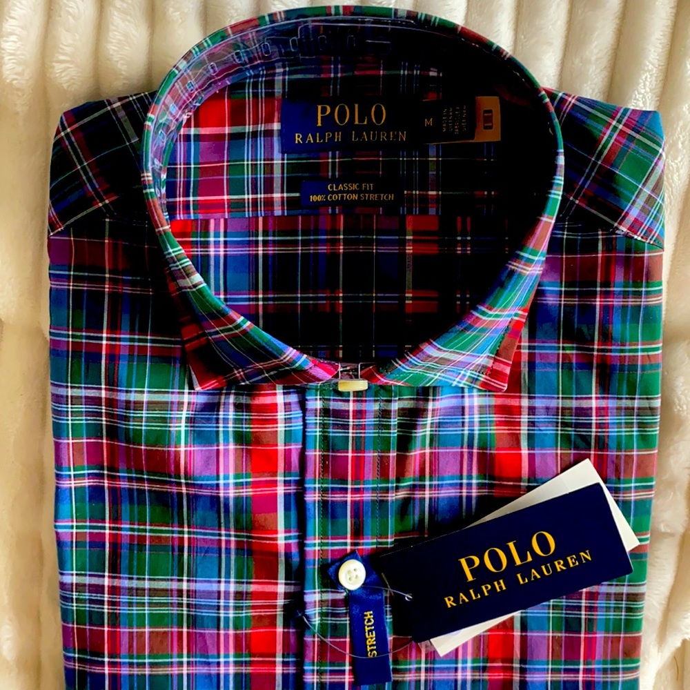 NWT Classic Multi Colored Plaid Polo